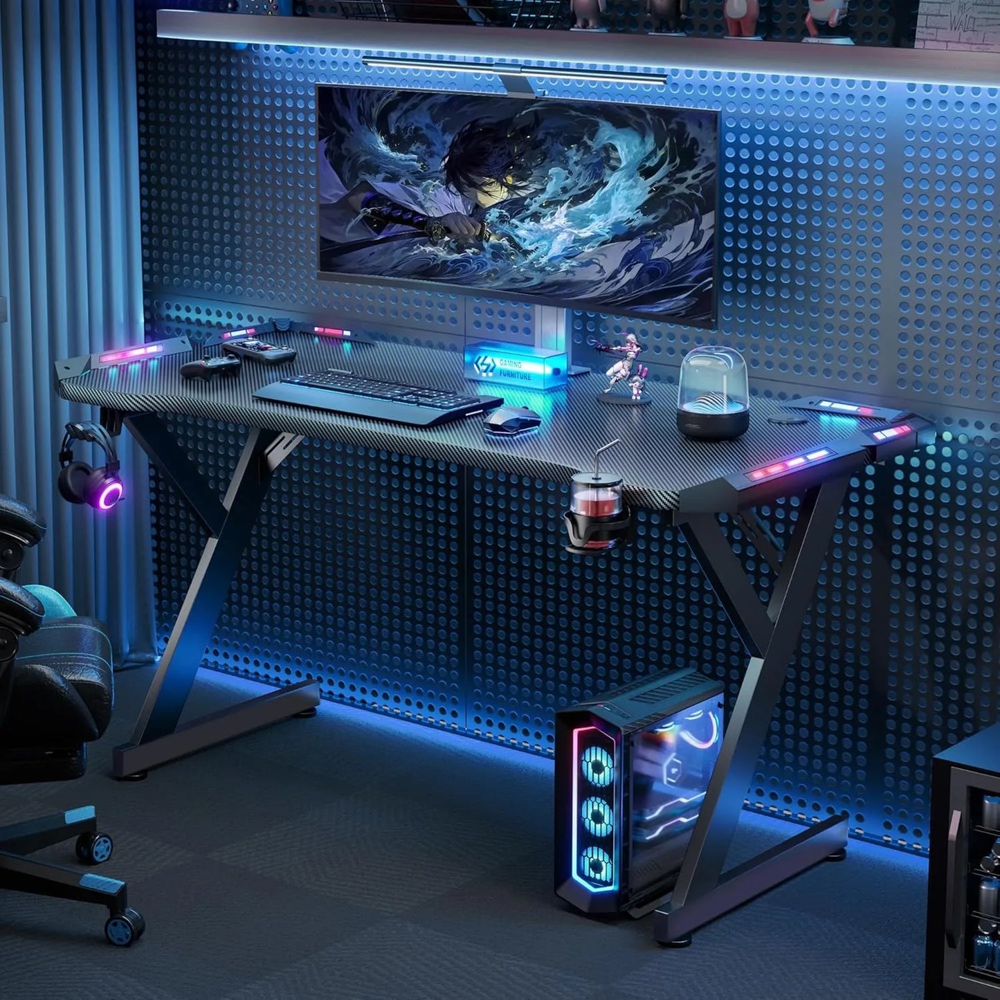 40 INCH Gaming Desk with LED Lights