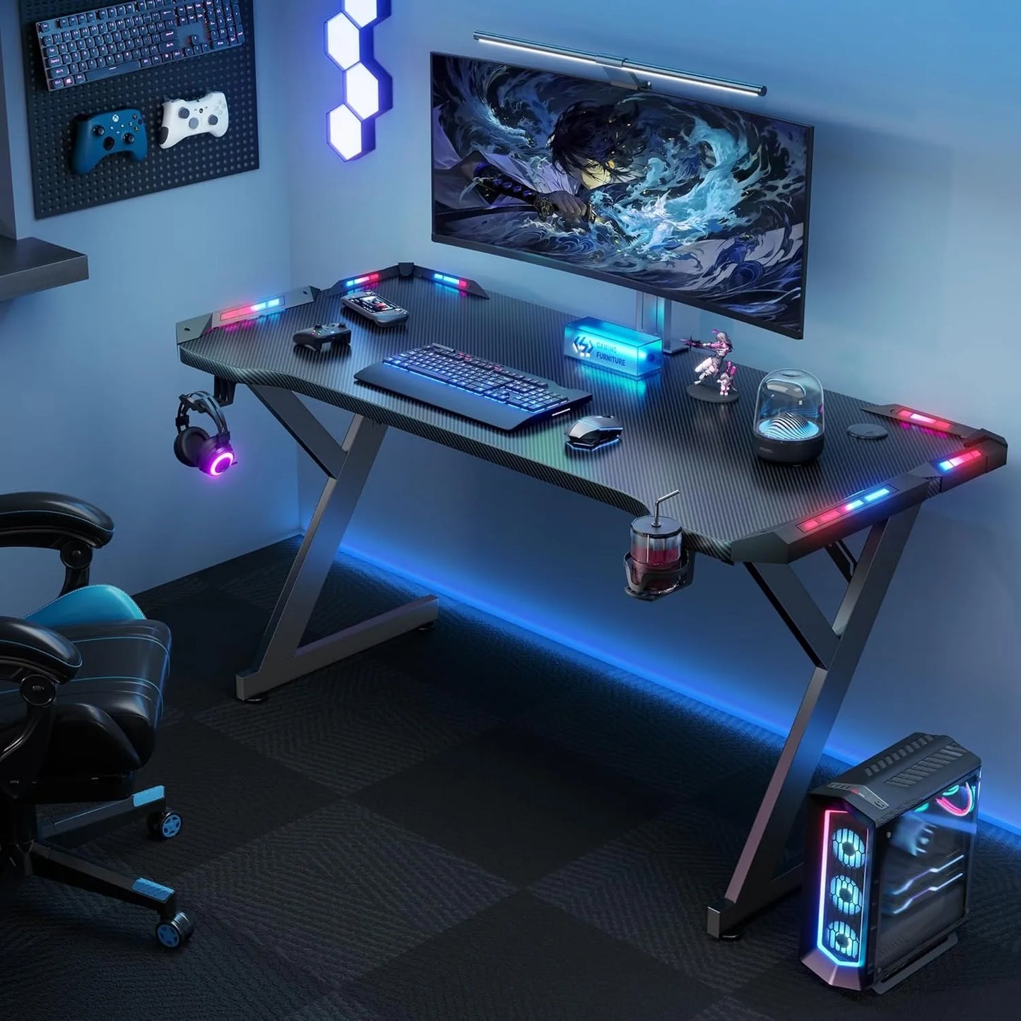40 INCH Gaming Desk with LED Lights