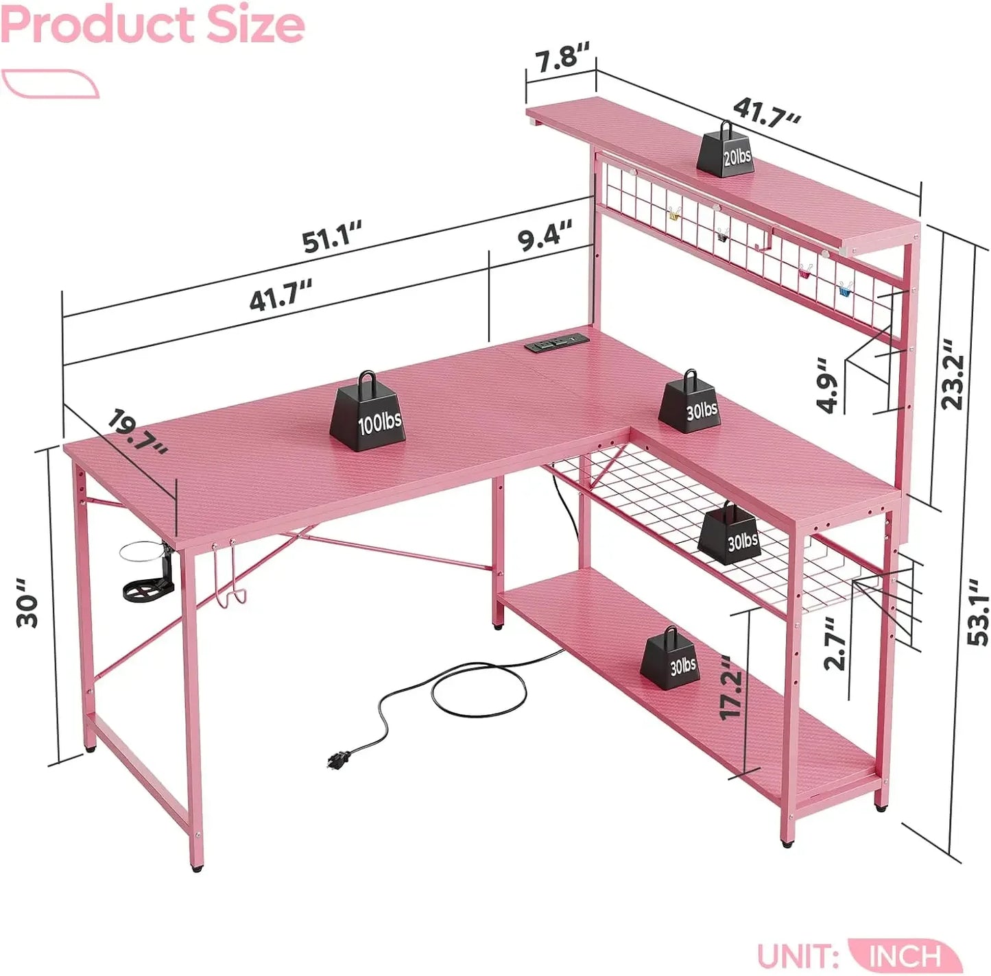 Gaming Desk 51" L-Shaped Reversible Gamer Table