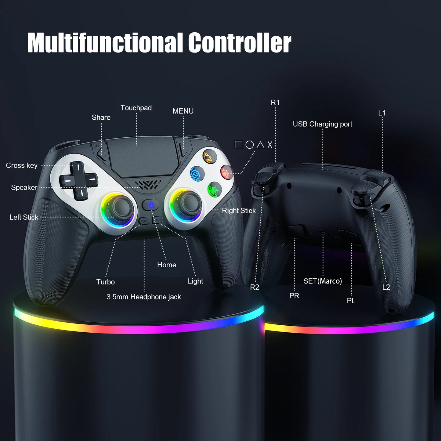 Trigger RGB Turbo Vibration Programmable Button Joystick for PS5/Playstion