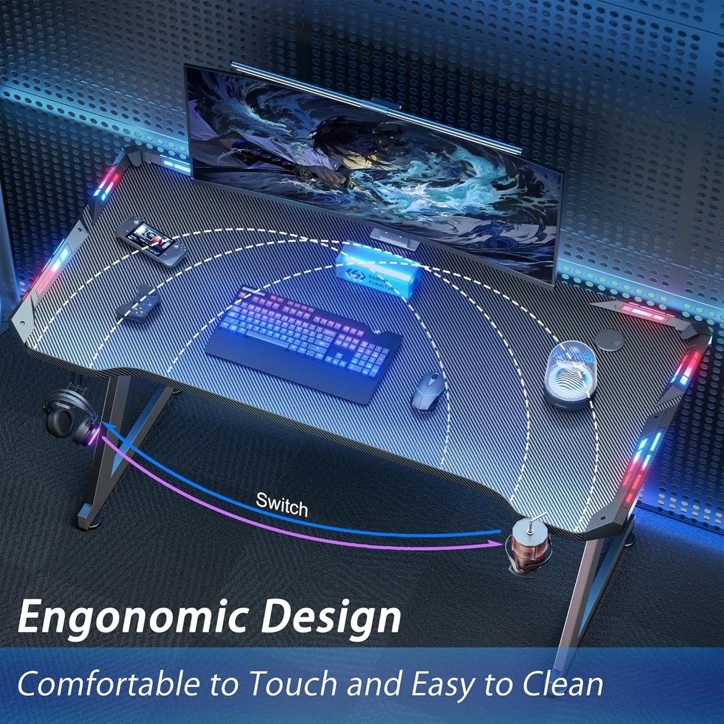 40 INCH Gaming Desk with LED Lights