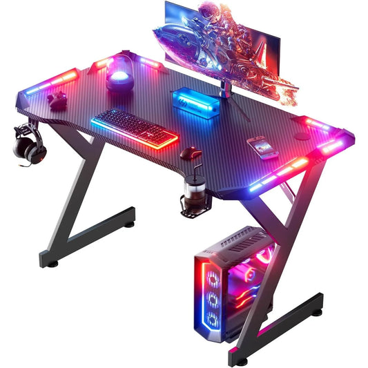40 INCH Gaming Desk with LED Lights
