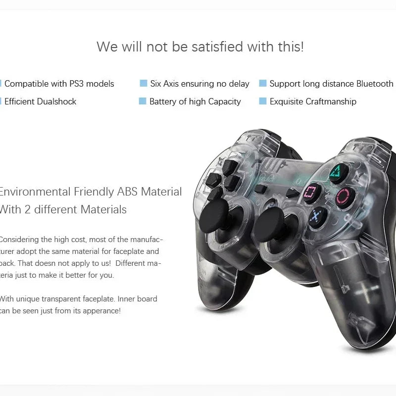 Wireless Dual Shock Gamepad Transparent Hand Controller for Sony PS3