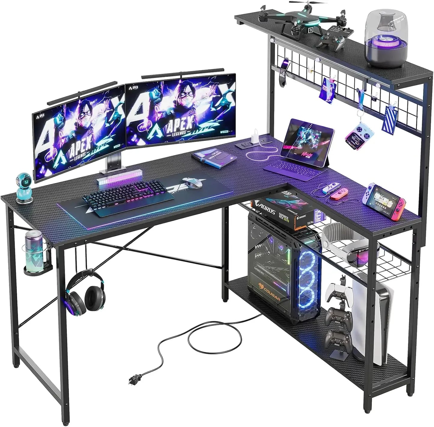 Gaming Desk 51" L-Shaped Reversible Gamer Table