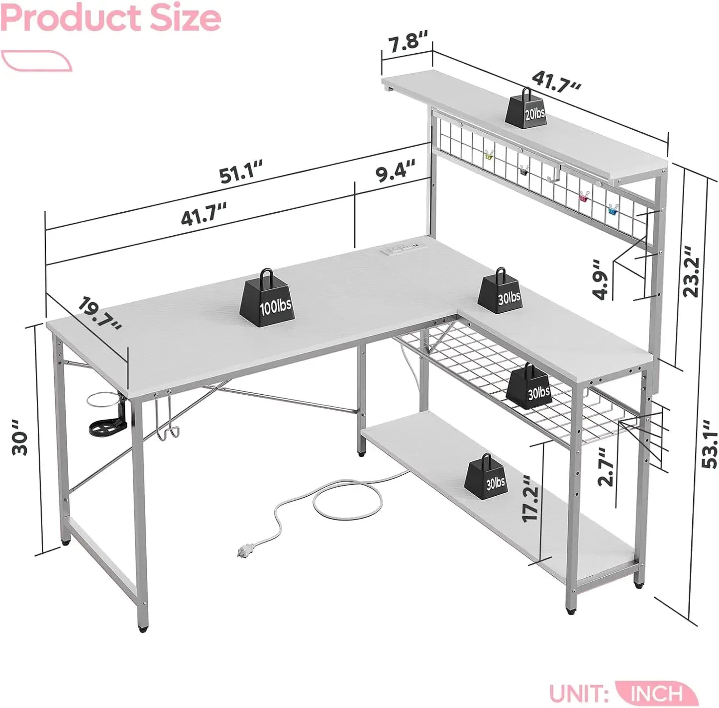 Gaming Desk 51" L-Shaped Reversible Gamer Table