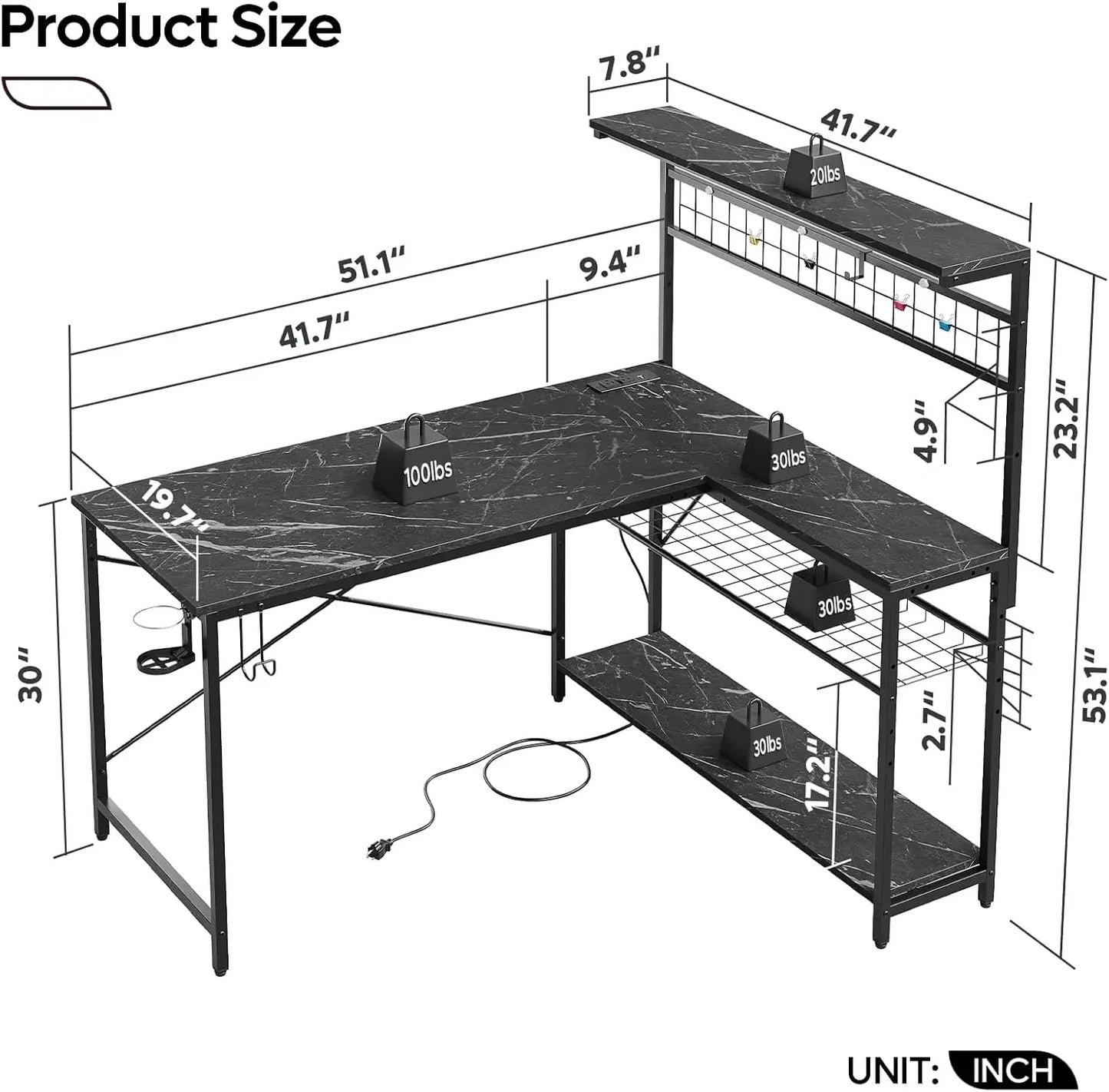 Gaming Desk 51" L-Shaped Reversible Gamer Table