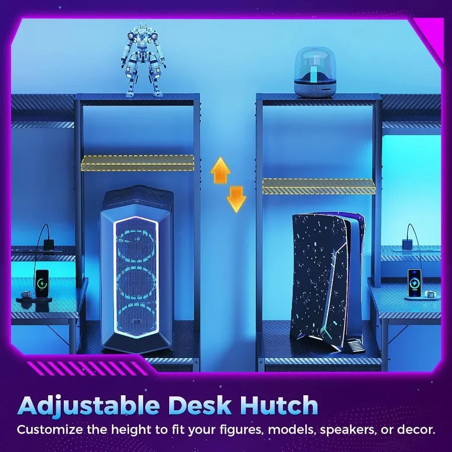 48 Inch Gaming Desk with Hutch and 3 Fabric Drawers