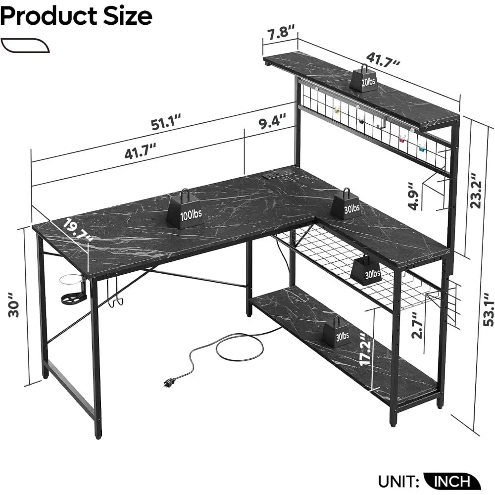 Gaming Desk 51" L-Shaped Reversible Gamer Table