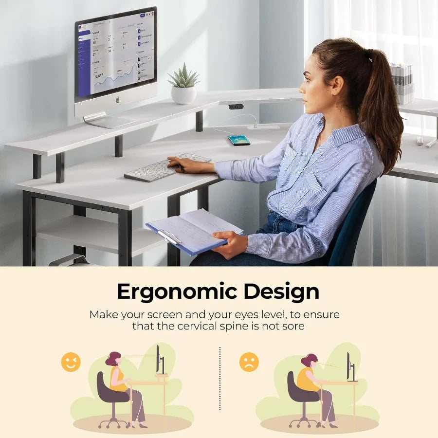 Enhanced Setup 53 Inch Corner Computer Desk Featu