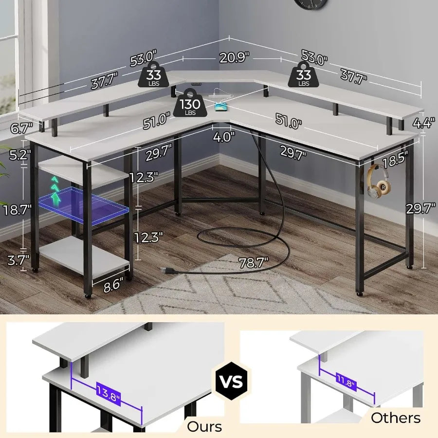 Enhanced Setup 53 Inch Corner Computer Desk Featu